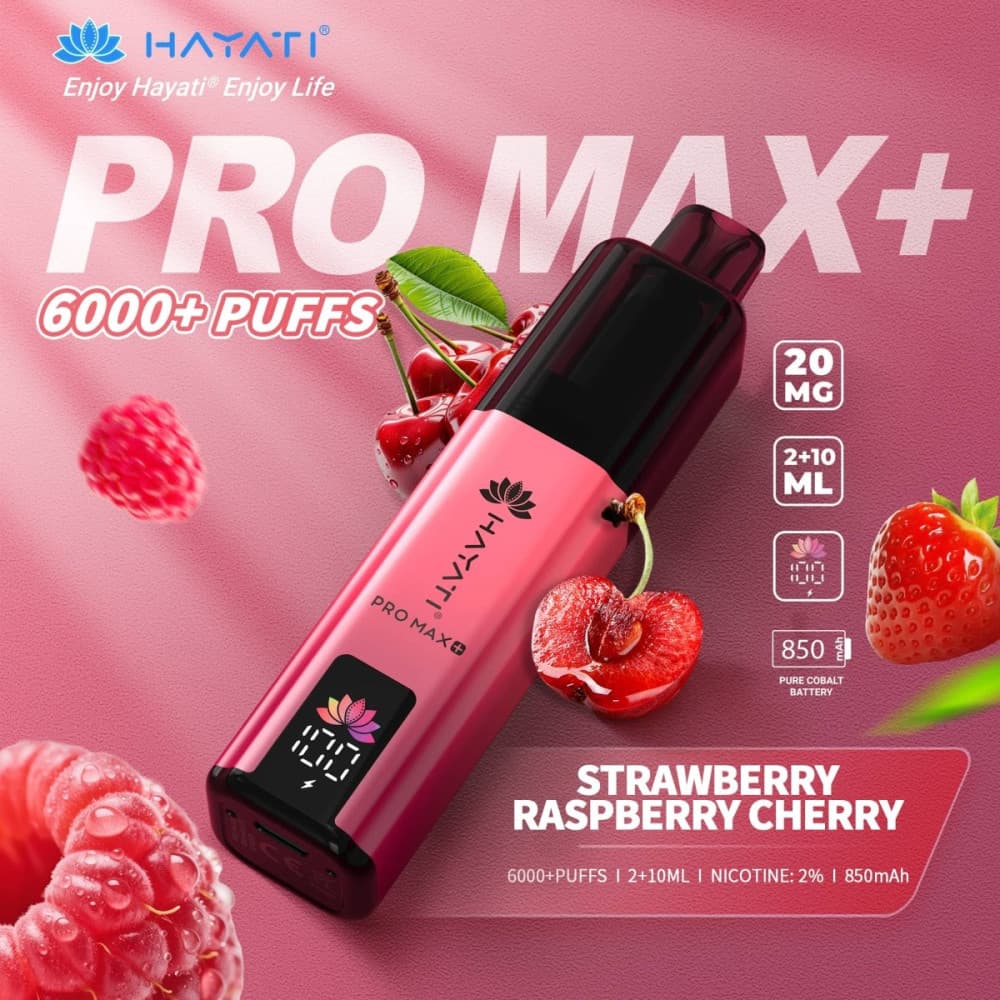  20mg / Strawberry Raspberry Cherry Hayati Pro Max+ 6K Puffs Pod Kit