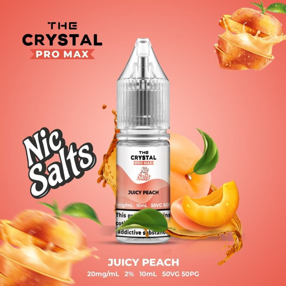 Juicy Peach / 20mg The Crystal Pro Max Vape Nic Salts 10ml - Box of 10